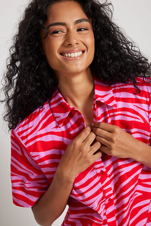 Red/Pink Zebra Straight Fit Short Sleeve Shirt