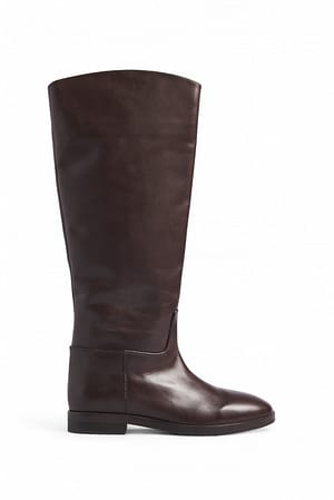 Brown Straight Leather Riding Boots