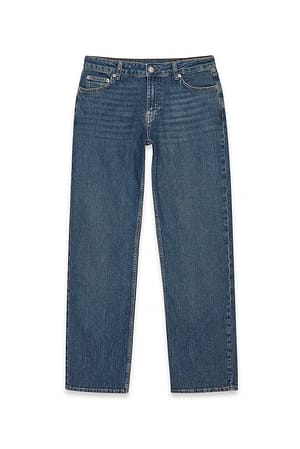 Mid Blue gerade Jeans mit niedriger Taille