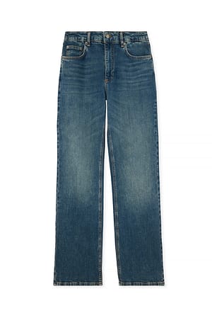 Blue Straight Mid Waist Jeans