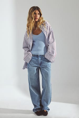 Blue/Light Blue Jean droit taille mi-haute