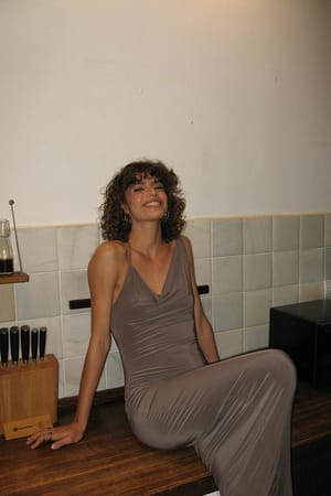 Taupe Strap Detail Waterfall Front Maxi Dress