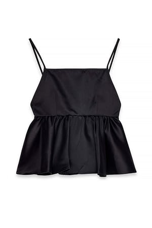 Black Strap Open Back Peplum Top