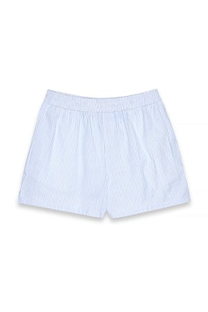Blue/White Short en seersucker rayé à taille élastique