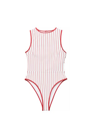 Red/White Stripe Gestreepte badpak