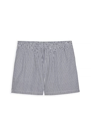 Navy/White Short rayé en coton à taille élastique