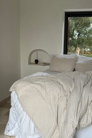 Beige Striped Linen Blend Beddings