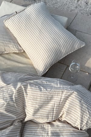 Beige Striped Linen Blend Pillow Case
