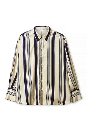 Cream/Navy Stripes Skjorte i satin med striber
