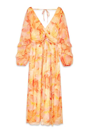 Orange Print Strukturiertes Maxikleid aus Chiffon