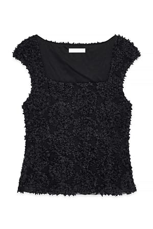Black Gestructureerde top met kapmouwen