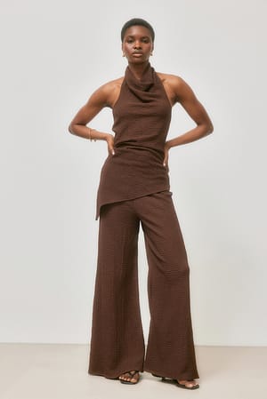 Brown Structured Wide Leg Trousers