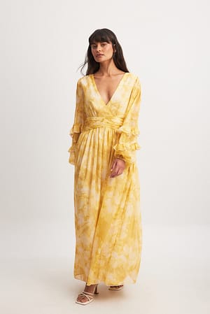 Print Maxikjole i chiffon med struktur