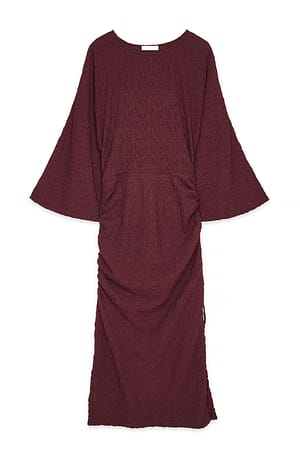 Burgundy Strukturiertes Maxikleid mit Kordelzug