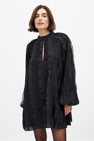 Black Structured Long Sleeve Mini Dress