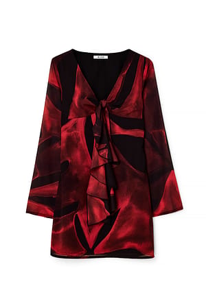 Print Chiffon Tie Front Mini Dress