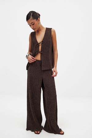 Brown Structured Mid Waist Pants