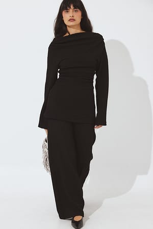 Black weit geschnittene Strukturierte Hose