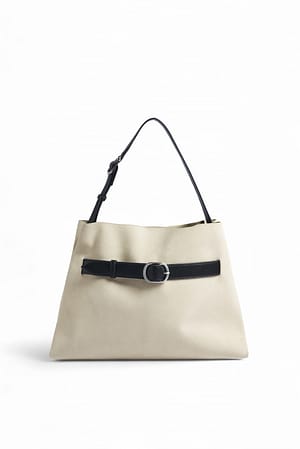 Light Beige Suede Belt Detail Tote