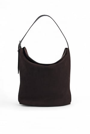 Dark Brown Suede Overlap Tote Bag