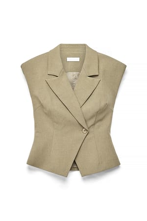 Khaki Green Chaleco entallado con hombreras