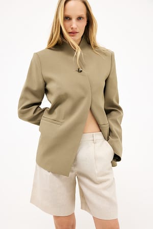 Beige Tailored Linen Shorts