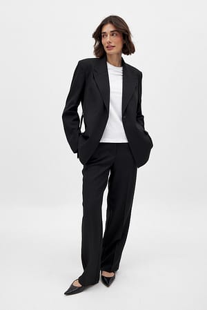 Black Tailored Mid Waist Suit Pants