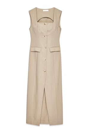 Beige Tailored Square Neck Maxi Dress