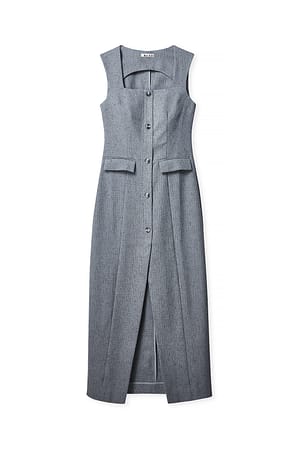 Blue Grey Tailored Square Neck Maxi Dress
