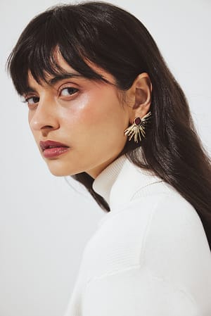 Gold Textured Gold Detailed Earrings