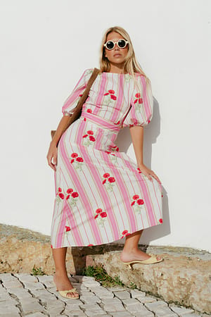 Pink Stripe Maxikjole med bindebånd i ryg