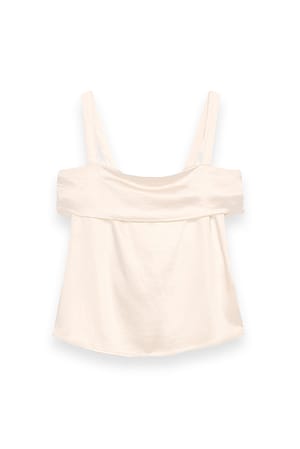 Cream Topp i sateng med off-shoulder og knyting i ryggen