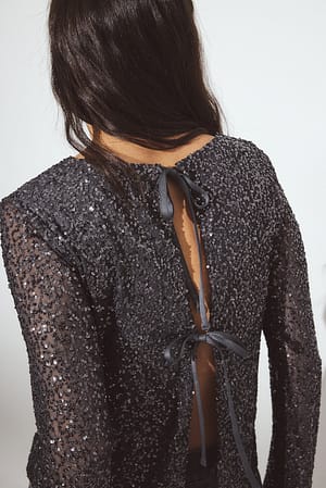 Grey Tie Back Sequin Top