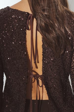 Brown Tie Back Sequin Top