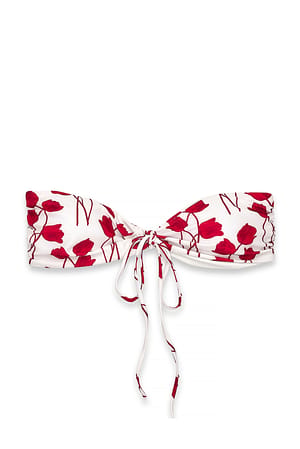 White Tulip Pattern Bandeau-topp med knyting foran