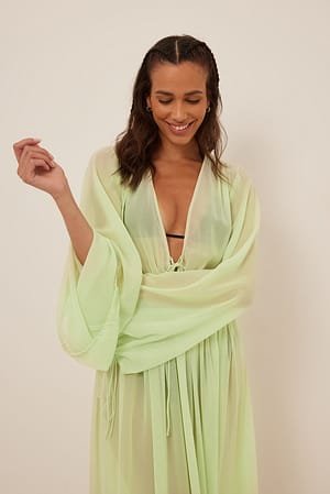 Light Green Tie Waist Chiffon Caftan Dress