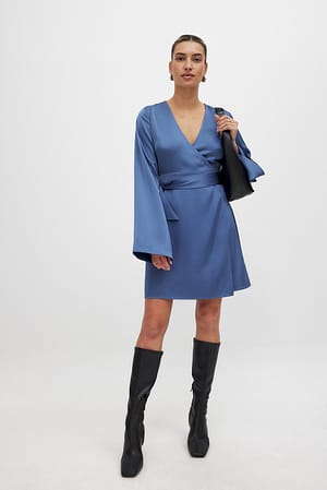 Dusty Blue Tie Waist Flowy Mini Dress