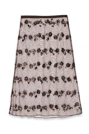 Brown transparenter Maxi-Paillettenrock