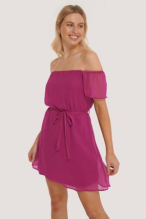 Damson Off Shoulder Belted Mini Dress