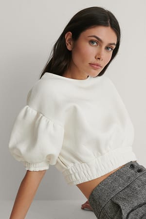 Ecru Balloon Sleeve Crop Sweater