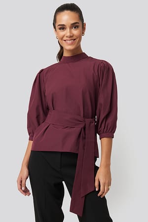Burgundy Binding Detailed Blouse