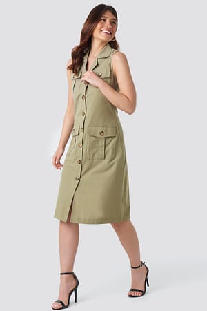 Green Buttoned Linen Dress