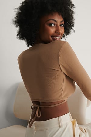 Camel Drawstring Detail Top