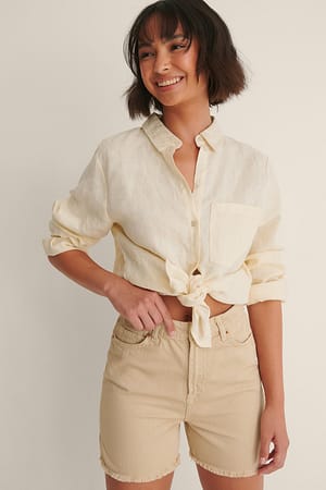 Beige Denim-Shorts Mit Hoher Taille