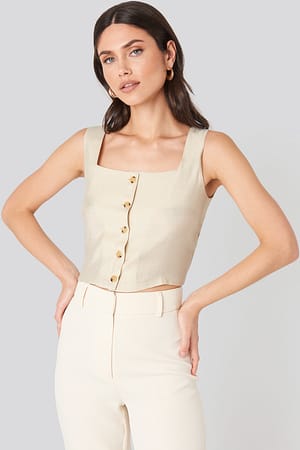 Ecru Milla Button Detail Top