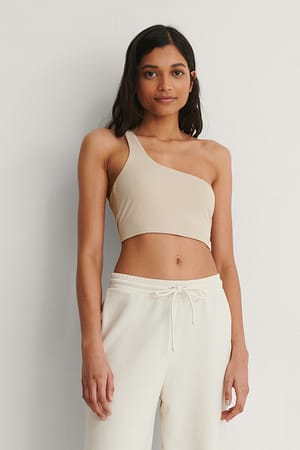 Beige One Shoulder Crop Top