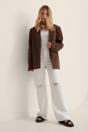 White Jean Droit Déchiré
