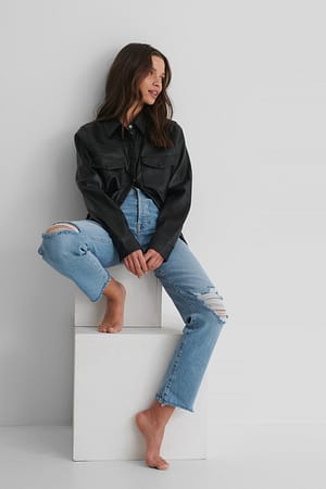 Blue Ripped Straight Jeans