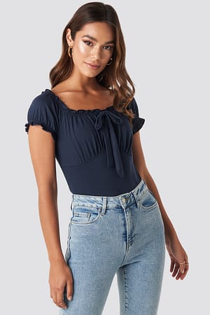 Navy Ruffle Detailed Top