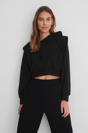 Black Shoulder Detailed Hoodie
